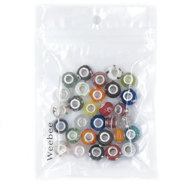 Alt view image 6 of 6 - Murano Glass Beads Large Hole Glass Beads European Lampwork Spacer Charms Bead Silver Plated Cores Bracelet Charm for DIY Crafts Jewelry Making 50 Pcs Mixed
