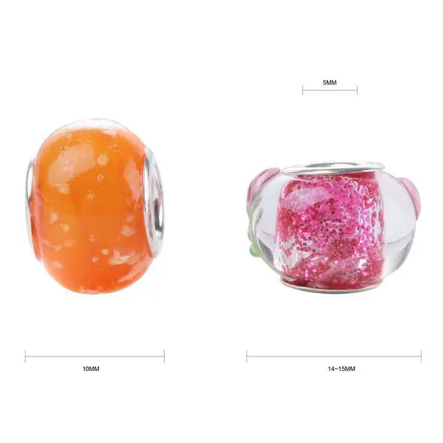Alt view image 3 of 6 - Murano Glass Beads Large Hole Glass Beads European Lampwork Spacer Charms Bead Silver Plated Cores Bracelet Charm for DIY Crafts Jewelry Making 50 Pcs Mixed