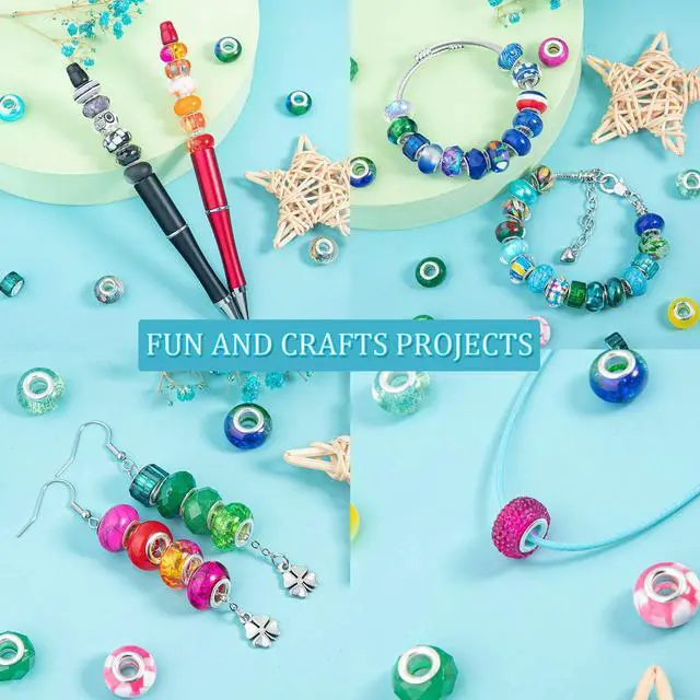 Alt view image 5 of 7 - 100 Pieces Large Hole Beads, Assorted European Craft Beads White Big Hole Fairy Wands Garden Beads Large Hole Lampwork Spacer Beads for DIY Pens Charms Bracelet Necklace Jewelry Making Supplies
