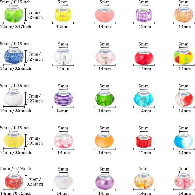 Alt view image 3 of 7 - 100 Pieces Large Hole Beads, Assorted European Craft Beads White Big Hole Fairy Wands Garden Beads Large Hole Lampwork Spacer Beads for DIY Pens Charms Bracelet Necklace Jewelry Making Supplies