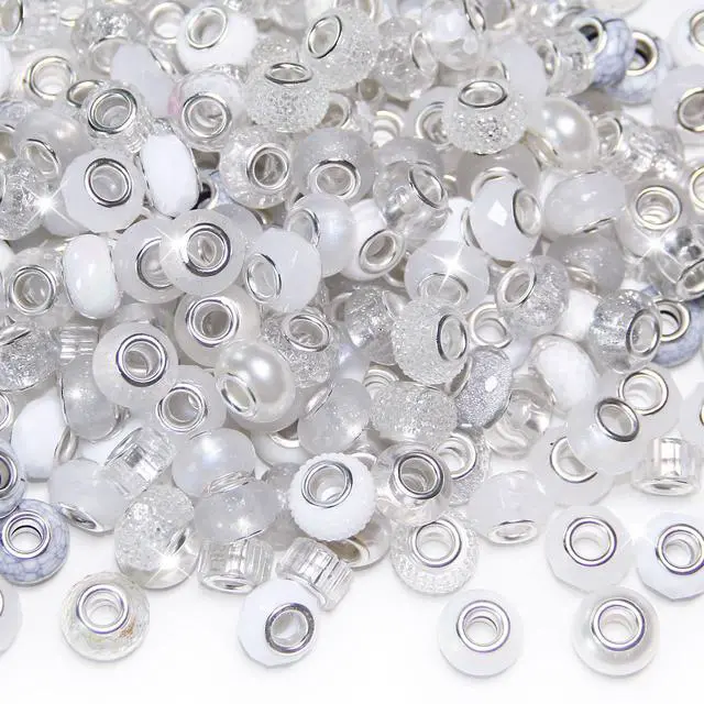 Alt view image 7 of 7 - 100 Pieces Large Hole Beads, Assorted European Craft Beads White Big Hole Fairy Wands Garden Beads Large Hole Lampwork Spacer Beads for DIY Pens Charms Bracelet Necklace Jewelry Making Supplies