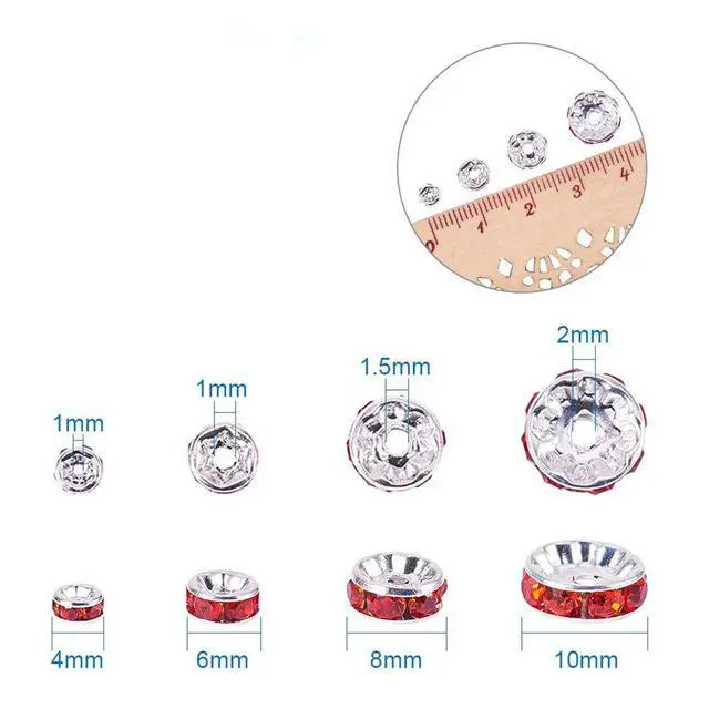 Alt view image 3 of 6 - 100Pcs Rondelle Spacer Beads 8mm Silver Plated Czech Crystal Rhinestone for Jewelry Making Loose Beads for Bracelets