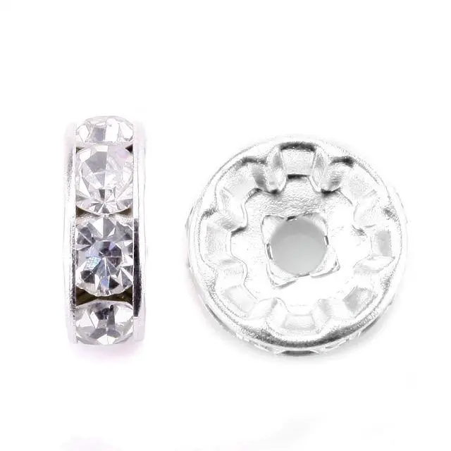 Alt view image 2 of 6 - 100Pcs Rondelle Spacer Beads 8mm Silver Plated Czech Crystal Rhinestone for Jewelry Making Loose Beads for Bracelets