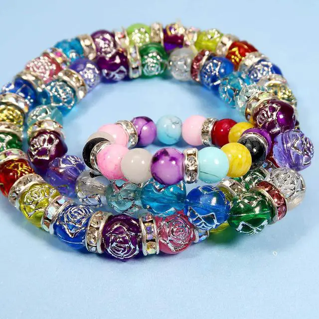 Alt view image 5 of 6 - 100Pcs Rondelle Spacer Beads 8mm Silver Plated Czech Crystal Rhinestone for Jewelry Making Loose Beads for Bracelets
