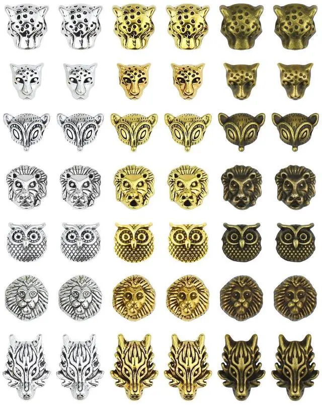Main image of Animal Tibetan Loose Spacer Beads, Mixed Lion Fox Owl Leopard Spacer Beads Fit European Charm for Bracelet Necklet Jewelry Making, 40PCS