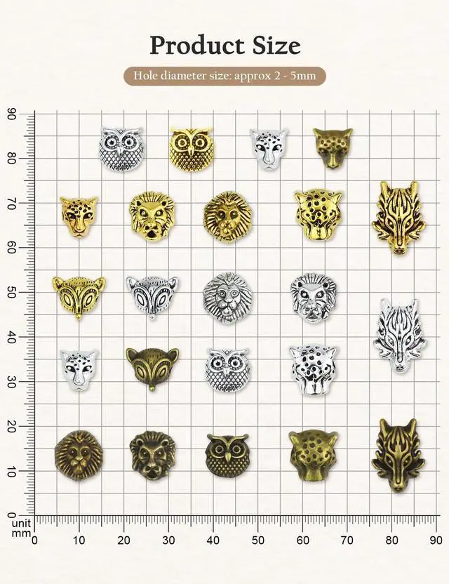 Alt view image 2 of 7 - Animal Tibetan Loose Spacer Beads, Mixed Lion Fox Owl Leopard Spacer Beads Fit European Charm for Bracelet Necklet Jewelry Making, 40PCS