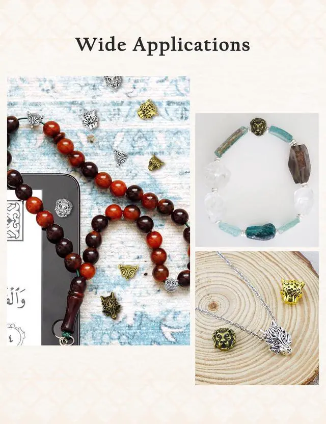 Alt view image 6 of 7 - Animal Tibetan Loose Spacer Beads, Mixed Lion Fox Owl Leopard Spacer Beads Fit European Charm for Bracelet Necklet Jewelry Making, 40PCS