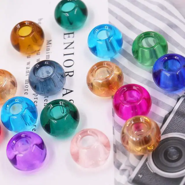Alt view image 3 of 6 - 10x15mm Murano Large Hole Glass Beads with Silver Brass Cores, European Style Beads for DIY Jewelry Making (100, Mixed No Core Lampwork Beads)