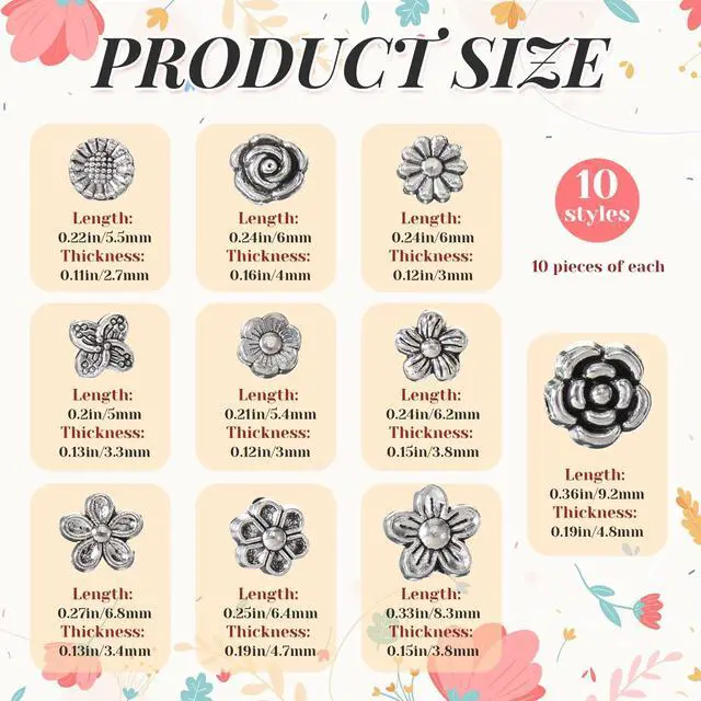 Alt view image 2 of 7 - 100 Pcs Antique Silver Metal Spacer Beads for Jewelry Making, 6mm Alloy Tibetan Flower Bead Spacers Loose Rondelle Charm Spacers for DIY Crafts Bracelets Necklaces Earrings Making