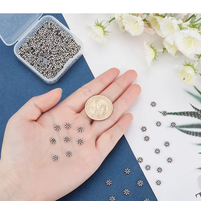 Alt view image 5 of 7 - 300pcs Tibetan Flower Spacer Beads 6mm Antique Silver Beads Daisy Spacers Alloy Metal Jewelry Spacers Mini Snowflake Loose Beads for Bracelet Necklace Earring Jewelry Making