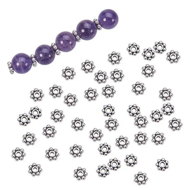 Alt view image 7 of 7 - 300pcs Tibetan Flower Spacer Beads 6mm Antique Silver Beads Daisy Spacers Alloy Metal Jewelry Spacers Mini Snowflake Loose Beads for Bracelet Necklace Earring Jewelry Making