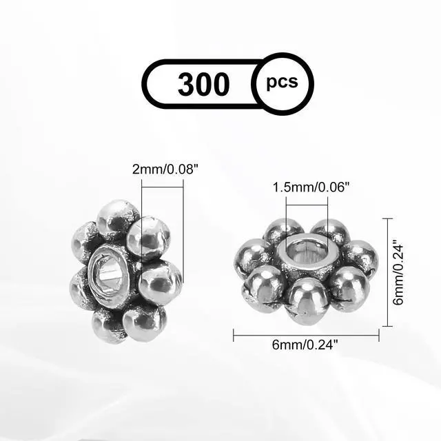 Alt view image 3 of 7 - 300pcs Tibetan Flower Spacer Beads 6mm Antique Silver Beads Daisy Spacers Alloy Metal Jewelry Spacers Mini Snowflake Loose Beads for Bracelet Necklace Earring Jewelry Making
