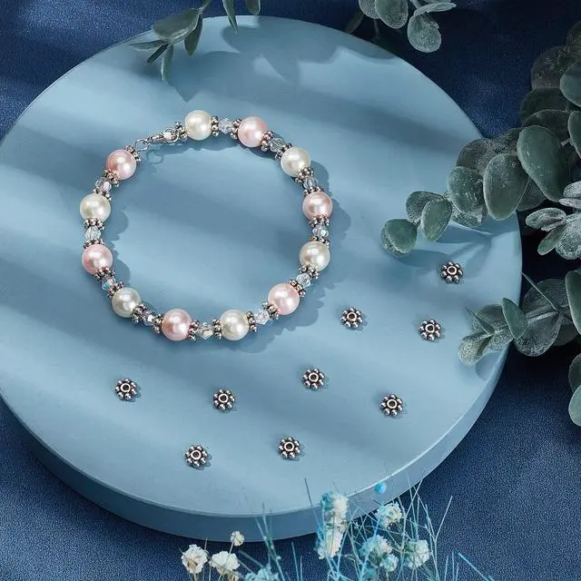 Alt view image 2 of 7 - 300pcs Tibetan Flower Spacer Beads 6mm Antique Silver Beads Daisy Spacers Alloy Metal Jewelry Spacers Mini Snowflake Loose Beads for Bracelet Necklace Earring Jewelry Making