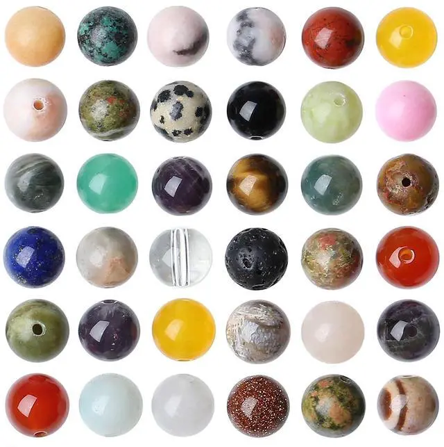 Alt view image 2 of 7 - Multicolor 100PCS 8mm Natural Stone Beads Round Loose Gemstone Stone Beads for DIY Bracelet Necklace Earrings Jewelry Making Polishing Genuine Real Crystal