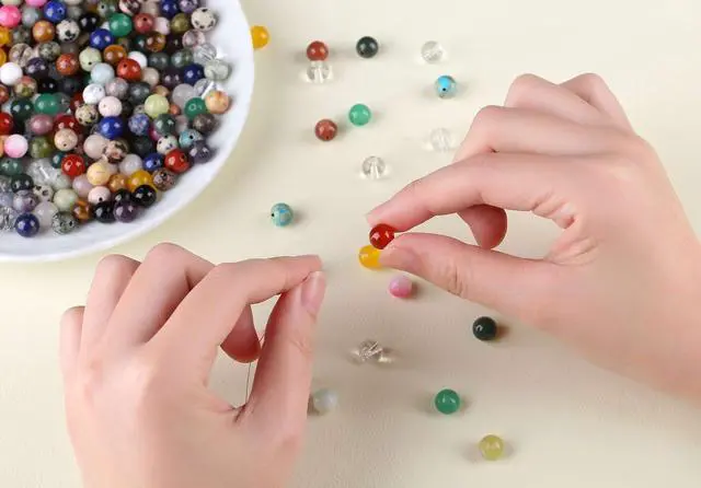 Alt view image 3 of 7 - Multicolor 100PCS 8mm Natural Stone Beads Round Loose Gemstone Stone Beads for DIY Bracelet Necklace Earrings Jewelry Making Polishing Genuine Real Crystal