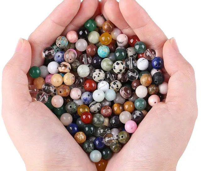 Alt view image 4 of 7 - Multicolor 100PCS 8mm Natural Stone Beads Round Loose Gemstone Stone Beads for DIY Bracelet Necklace Earrings Jewelry Making Polishing Genuine Real Crystal