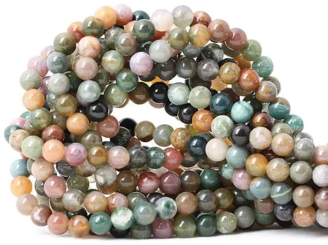Main image of 60PCS 6mm Natural Indian Agate Gemstone Round Loose Beads for Jewelry Making DIY 1 Strand 15"