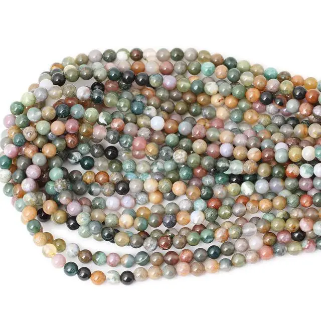 Alt view image 3 of 5 - 60PCS 6mm Natural Indian Agate Gemstone Round Loose Beads for Jewelry Making DIY 1 Strand 15"