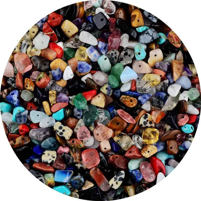 Main image of Natural Chip Stone Beads Multicolor 5-8mm About 400 Pieces Irregular Gemstones Healing Crystal Loose Rocks Bead Hole Drilled DIY for Bracelet Jewelry Making Crafting (5-8mm, Multicolor)