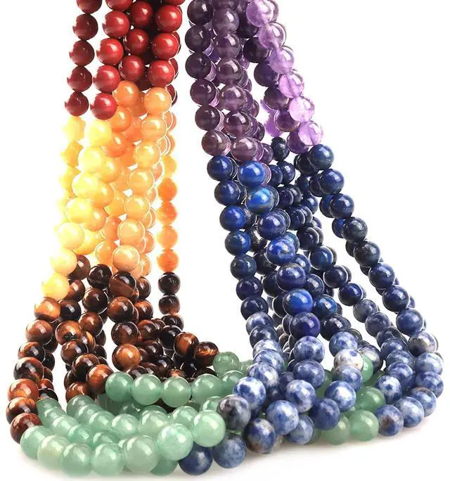 Main image of 8mm Natural Colorful Stone Round Loose Stone Beads for Jewelry Making DIY Crafts Design 1 Strand 15" APPR.47-49pcs.