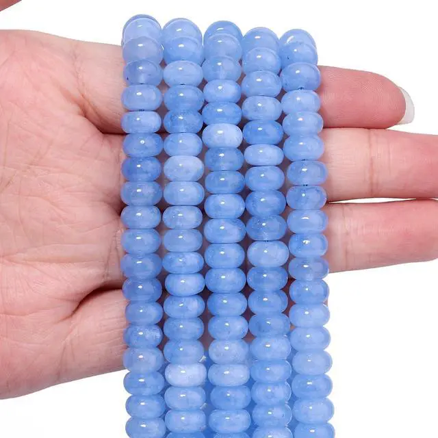 Main image of 5x8mm Natural Light Blue Colored Jade Stone Rondelle Beads, 75PCS Spacer Round Loose Abacus Beads for Jewelry Making, Gemstone for Bracelet Necklace Earrings, Arts and Crafts