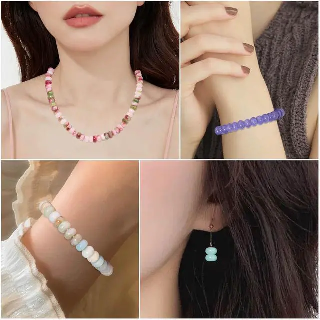 Alt view image 6 of 7 - 5x8mm Natural Light Blue Colored Jade Stone Rondelle Beads, 75PCS Spacer Round Loose Abacus Beads for Jewelry Making, Gemstone for Bracelet Necklace Earrings, Arts and Crafts