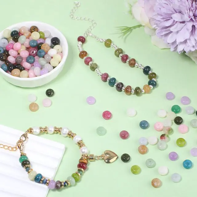Alt view image 5 of 7 - 5x8mm Natural Light Blue Colored Jade Stone Rondelle Beads, 75PCS Spacer Round Loose Abacus Beads for Jewelry Making, Gemstone for Bracelet Necklace Earrings, Arts and Crafts