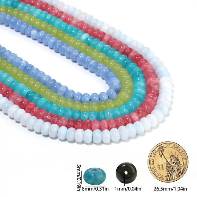 Alt view image 4 of 7 - 5x8mm Natural Light Blue Colored Jade Stone Rondelle Beads, 75PCS Spacer Round Loose Abacus Beads for Jewelry Making, Gemstone for Bracelet Necklace Earrings, Arts and Crafts