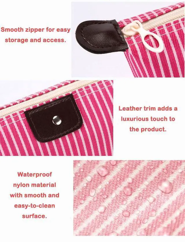 Alt view image 4 of 7 - 2 Pack Make Up Bag for Traveling,Preppy make up bag,Toiletry Bag,Nylon Cosmetic Bag,Light Pink Makeup Bag,Skin Care BagTiny Makeup Bag