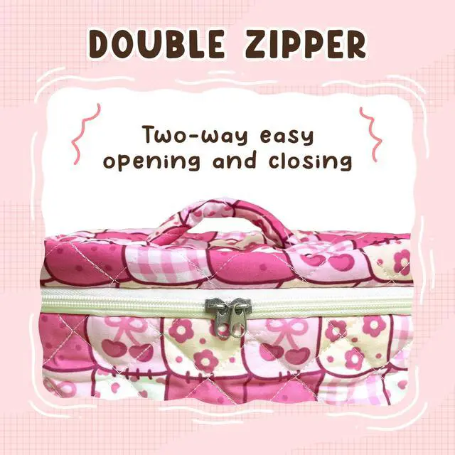Alt view image 4 of 7 - Large Quilted Makeup Bag for Women Patchwork Cosmetic Travel Case Toiletry Organizer with Handle Soft Aesthetic Storage Skincare Brushes Accessories