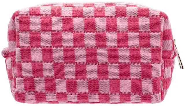 Main image of Checkered Makeup Bag for Purse Portable Zipper Make Up Pouch Small Cosmetic Case for Travel Accessories (Hotpink)