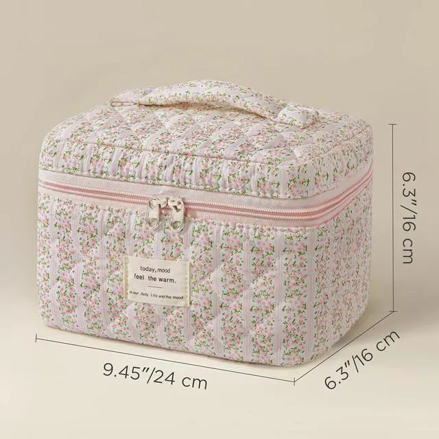 Alt view image 3 of 7 - Large Quilted Makeup Bag for Women Cute Cotton Travel Cosmetic Bag