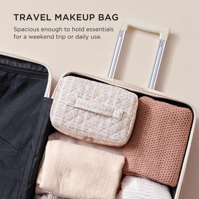 Alt view image 6 of 7 - Large Quilted Makeup Bag for Women Cute Cotton Travel Cosmetic Bag