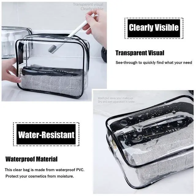 Alt view image 4 of 7 - TSA Approved Toiletry Bag, 3 Pcs Clear Toiletries Bags Quart Size Travel Makeup Cosmetic Bag for Women Men, Carry on Airport Airline Compliant Bag (Black)