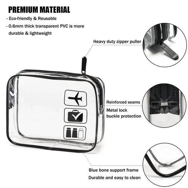Alt view image 2 of 7 - TSA Approved Toiletry Bag, 3 Pcs Clear Toiletries Bags Quart Size Travel Makeup Cosmetic Bag for Women Men, Carry on Airport Airline Compliant Bag (Black)