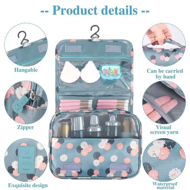 Alt view image 3 of 6 - Hanging Toiletry Bag for Women, Portable Cosmetic Summer Beach Bag, Floral
