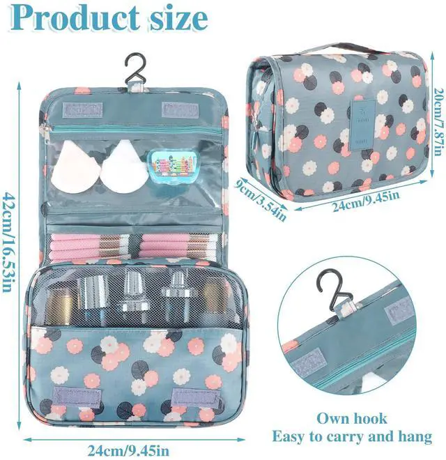 Alt view image 2 of 6 - Hanging Toiletry Bag for Women, Portable Cosmetic Summer Beach Bag, Floral