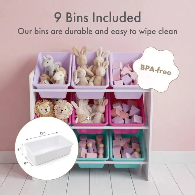 Alt view image 3 of 7 - Kids Toy Organizer with 9 Bins, 3 Tier Storage for Playroom