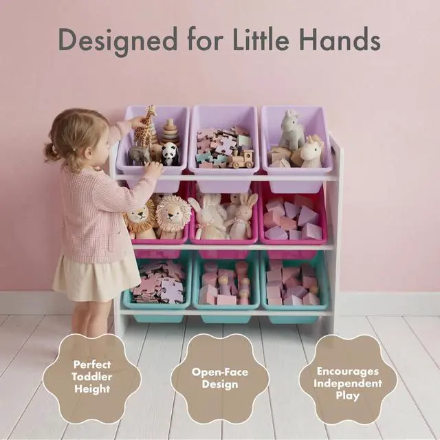 Alt view image 2 of 7 - Kids Toy Organizer with 9 Bins, 3 Tier Storage for Playroom