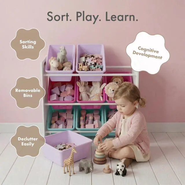 Alt view image 5 of 7 - Kids Toy Organizer with 9 Bins, 3 Tier Storage for Playroom