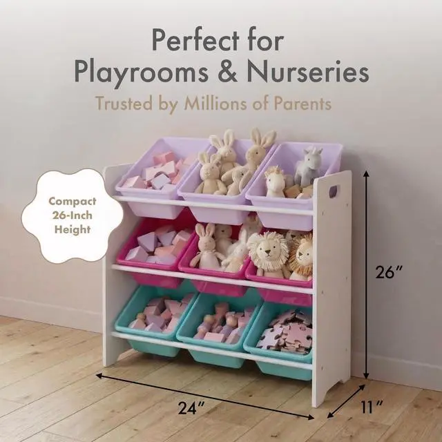 Alt view image 6 of 7 - Kids Toy Organizer with 9 Bins, 3 Tier Storage for Playroom