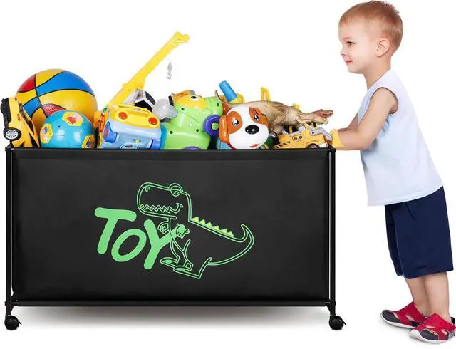 Main image of Large Toy Box with Wheels Big Toy Chest for Kids Organizer Toy Storage Bin, 124L, Black