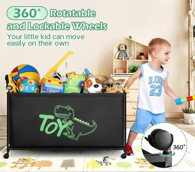 Alt view image 2 of 7 - Large Toy Box with Wheels Big Toy Chest for Kids Organizer Toy Storage Bin, 124L, Black