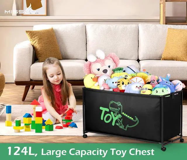 Alt view image 3 of 7 - Large Toy Box with Wheels Big Toy Chest for Kids Organizer Toy Storage Bin, 124L, Black