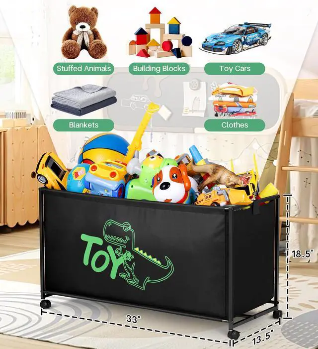 Alt view image 6 of 7 - Large Toy Box with Wheels Big Toy Chest for Kids Organizer Toy Storage Bin, 124L, Black