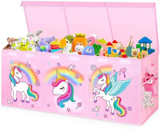 Main image of Extra Large Toy Box Chest, Collapsible Toy Storage Organizer with Lids, 40"X14"X16" Sturdy Large Kids Toy Storage Bins Boxes Baskets for Girls, Boys, Nursery, Playroom, Pink