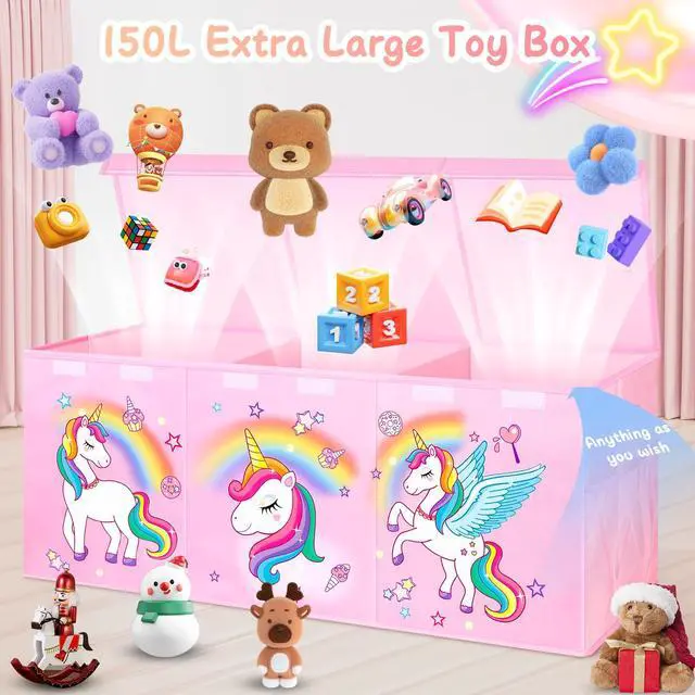 Alt view image 2 of 7 - Extra Large Toy Box Chest, Collapsible Toy Storage Organizer with Lids, 40"X14"X16" Sturdy Large Kids Toy Storage Bins Boxes Baskets for Girls, Boys, Nursery, Playroom, Pink