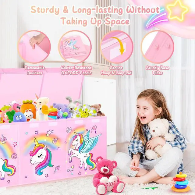 Alt view image 4 of 7 - Extra Large Toy Box Chest, Collapsible Toy Storage Organizer with Lids, 40"X14"X16" Sturdy Large Kids Toy Storage Bins Boxes Baskets for Girls, Boys, Nursery, Playroom, Pink