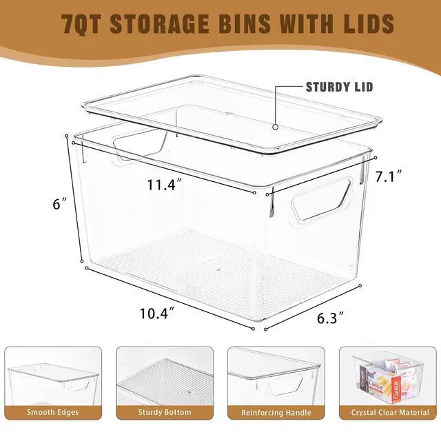 Alt view image 2 of 7 - 6 Pack Clear Storage Bins with Lids, 7 Quart Stackable Storage Boxes for Storage and Organization, Plastic Storage Containers with Lids, Plastic Bins with Handles for Office, Bedroom, Study Room