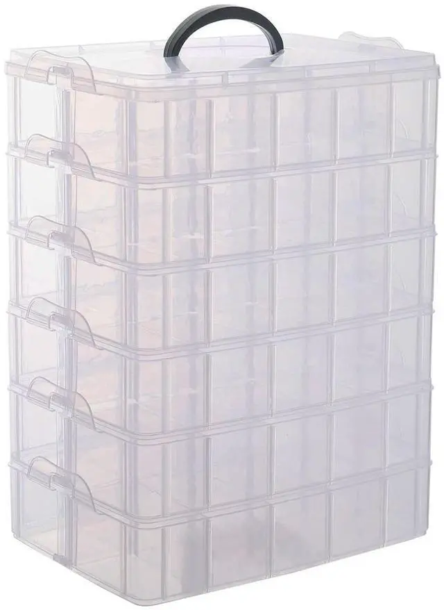 Main image of 6-Tier Stackable Craft Organizers and Storage Box with 60 Compartments,Plastic for Toys,Dolls, Arts and Craft, Fuse Beads, Washi Tape, Rock Collection, Ribbons,Clear